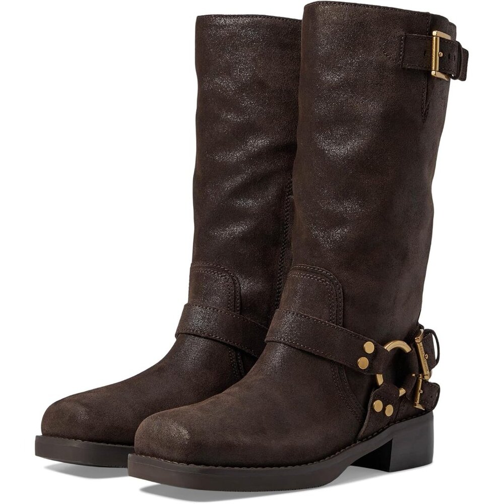 MICHAEL Michael Kors $295 Crosby Suede Moto Boots Chocolate Sz 10 NIB!